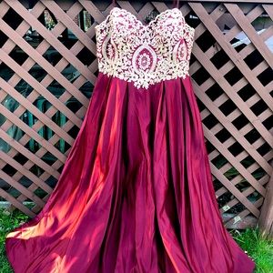 Red and Gold strapless Prom Dress